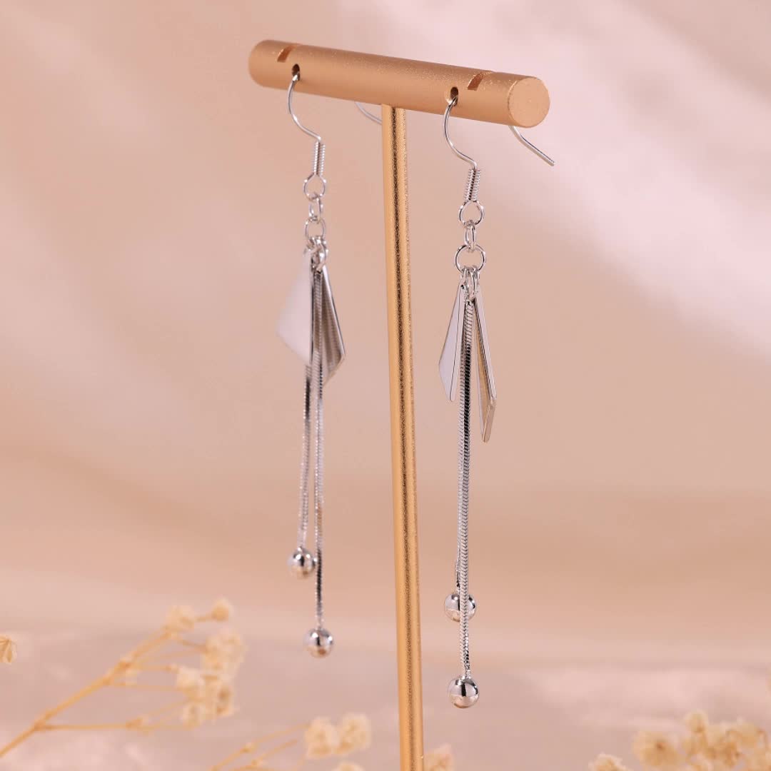 925 Silver Triangle Tassel Earrings Geometric Studs